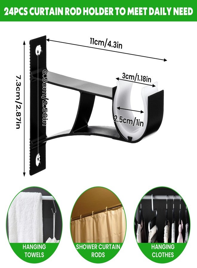 AojSup 24pcs Heavy Duty Curtain Rod Bracket with Screws, Wall Mount Curtain Rod Holders for Wall - Fit 1 Inch Drape Rods, Black Aluminum Alloy with ABS Plastic - Image 2